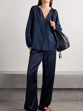 Matteau Voluminous Blouse Cotton Silk Midnight Blue US 2